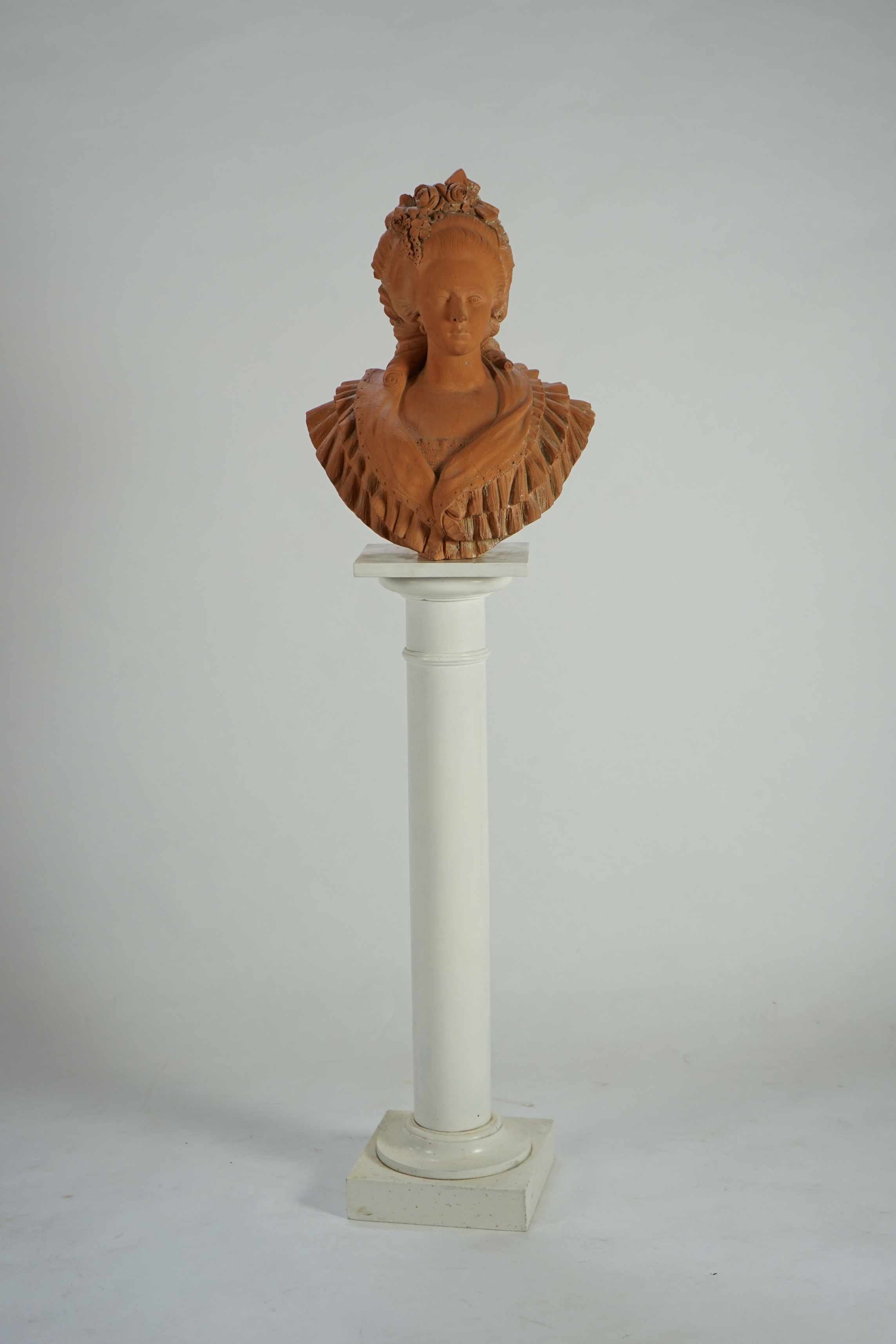 An early 20th century French terracotta bust of Marie Antoinette